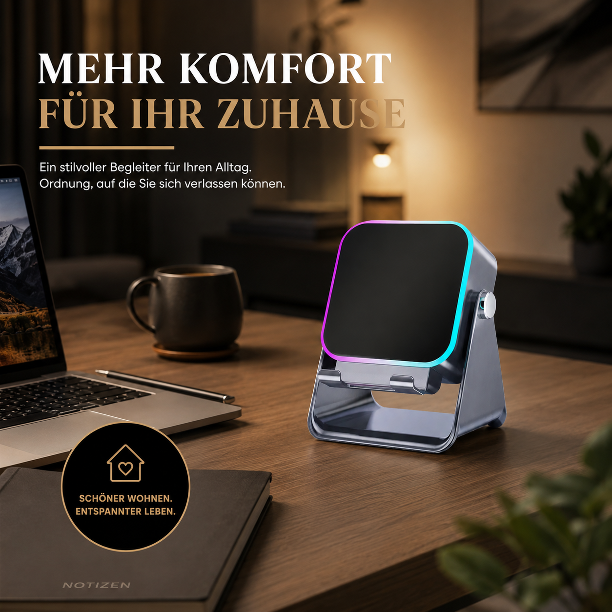 2-in-1 Bluetooth-Lautsprecher mit LED-Beleuchtung & Smartphone-Halter