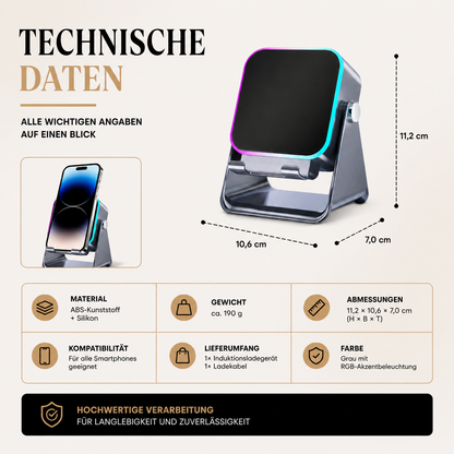 2-in-1 Bluetooth-Lautsprecher mit LED-Beleuchtung & Smartphone-Halter