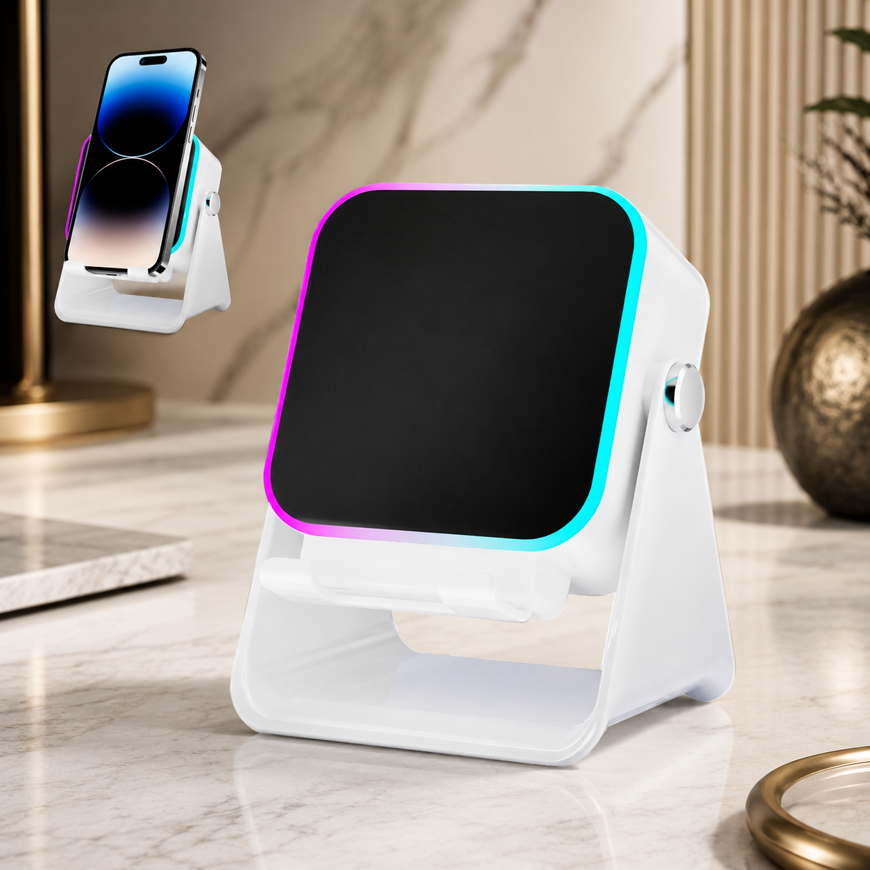 2-in-1 Bluetooth-Lautsprecher mit LED-Beleuchtung & Smartphone-Halter