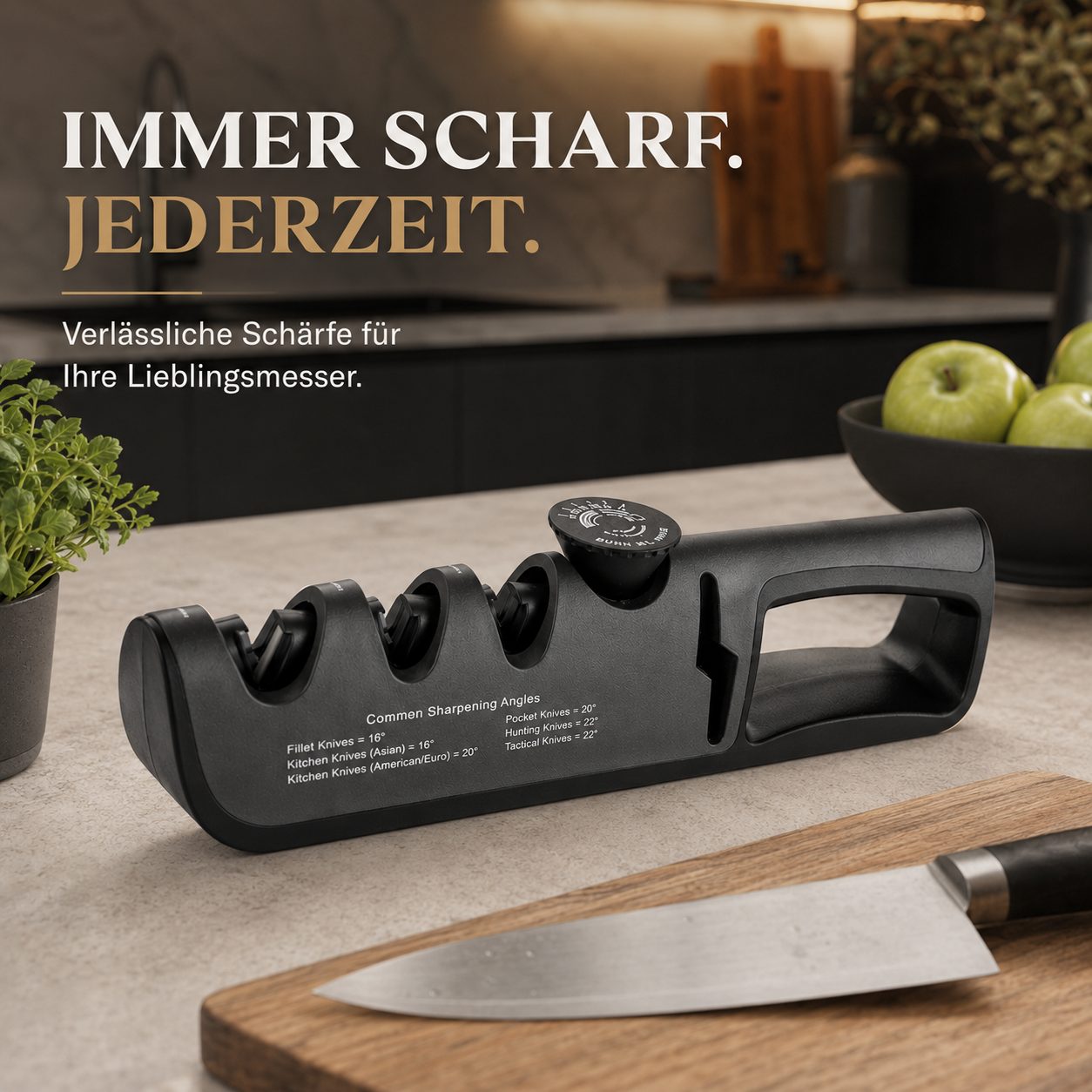 4-Stufen Messerschärfer mit einstellbarem Schleifwinkel