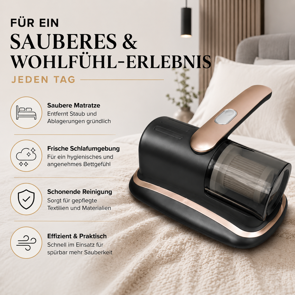 Kabelloser Matratzensauger mit UV & HEPA-Filter – Gründliche Tiefenreinigung