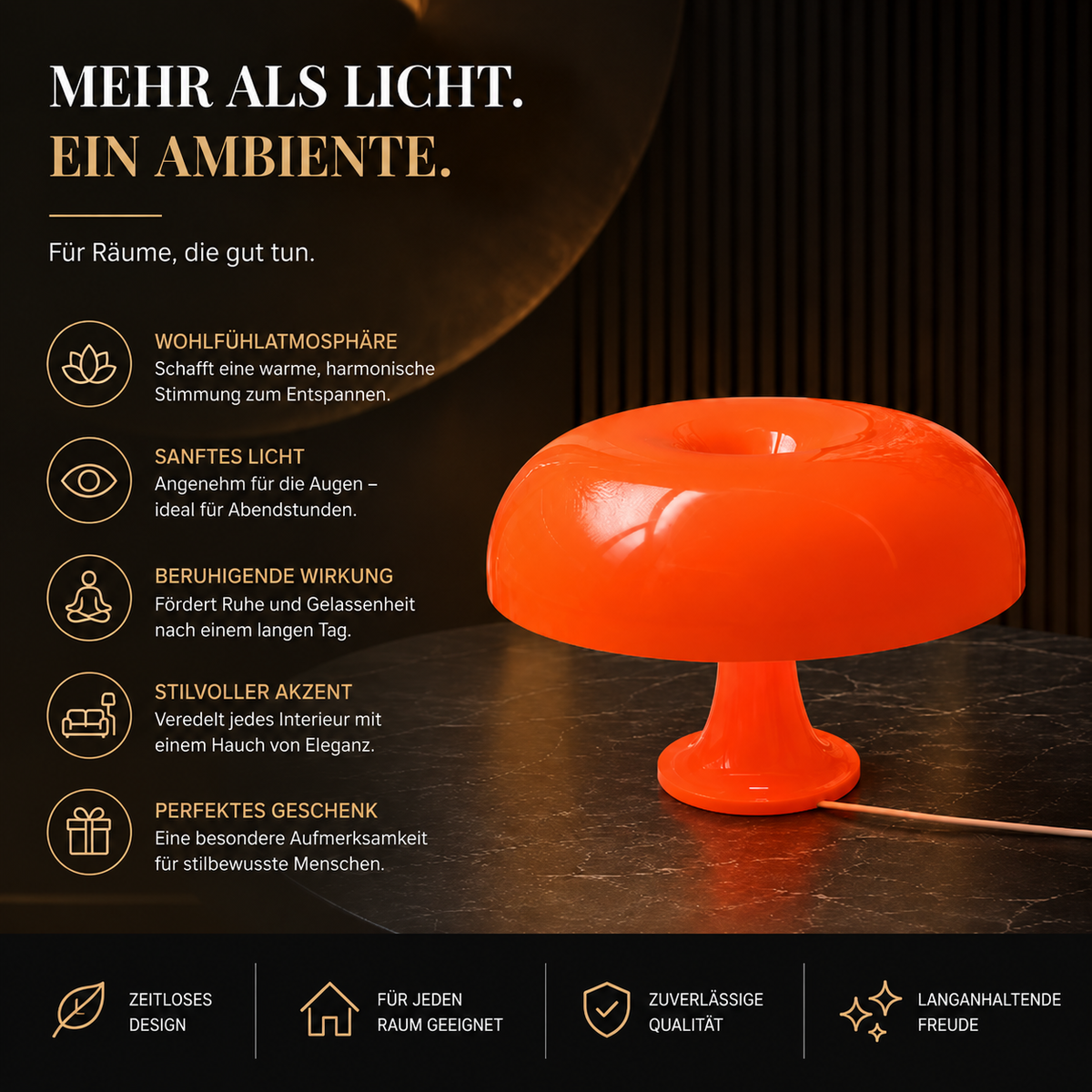 Moderne LED Pilz Tischlampe – Dimmbares Ambient Licht