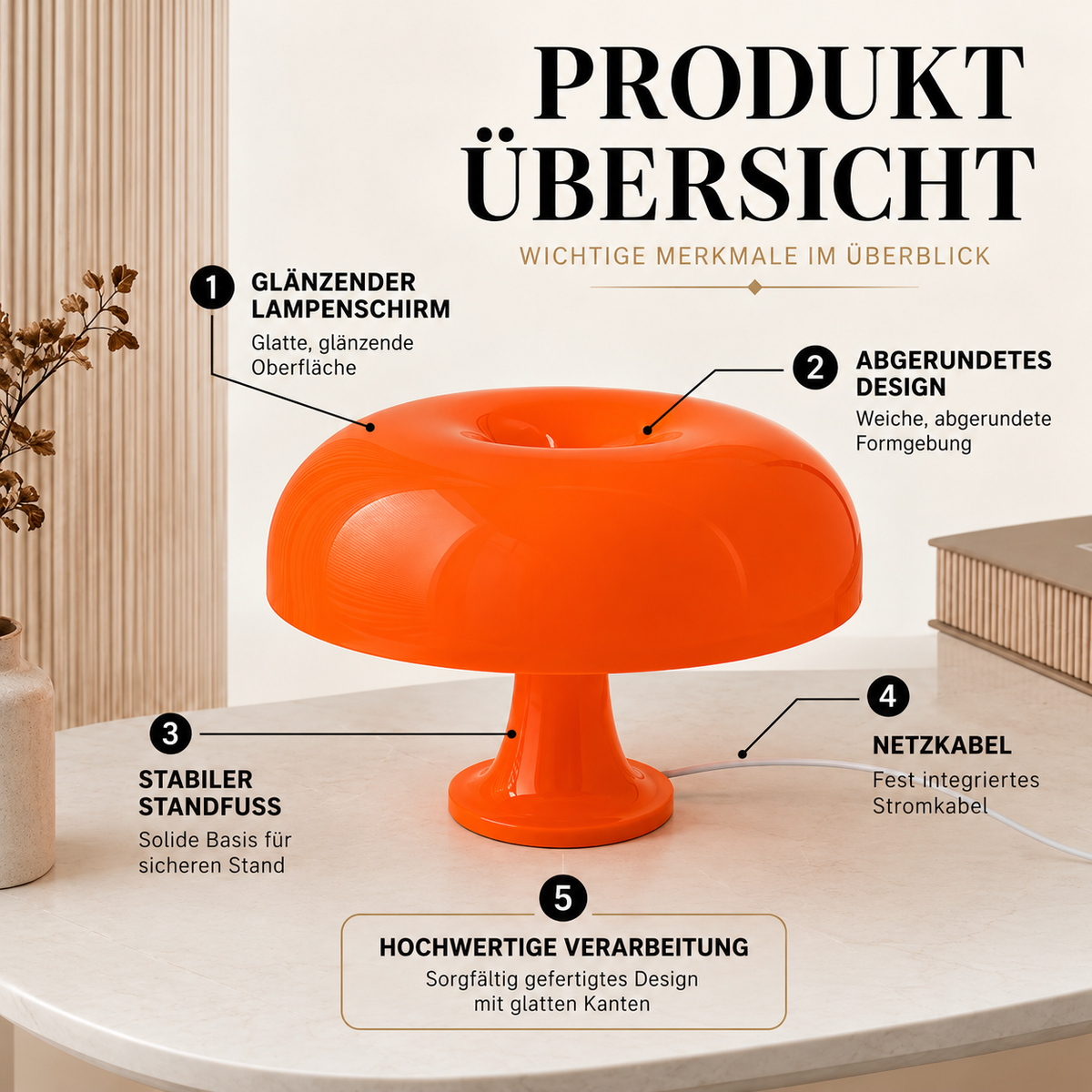 Moderne LED Pilz Tischlampe – Dimmbares Ambient Licht