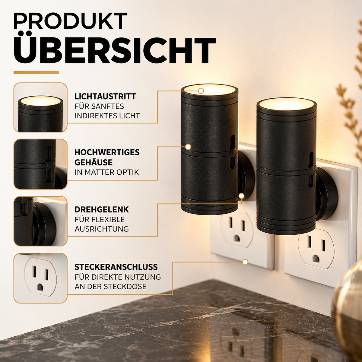 LED-Nachtlicht für die Steckdose mit Sensor & Dimmfunktion