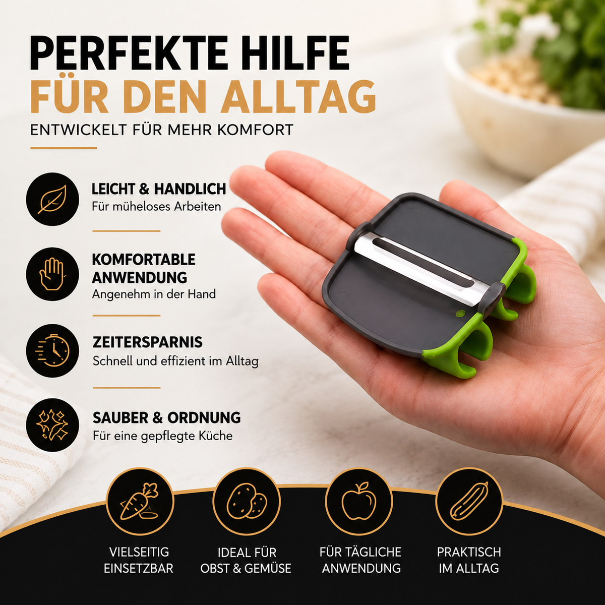 Gemüseschäler aus Edelstahl mit ergonomischem Komfortgriff
