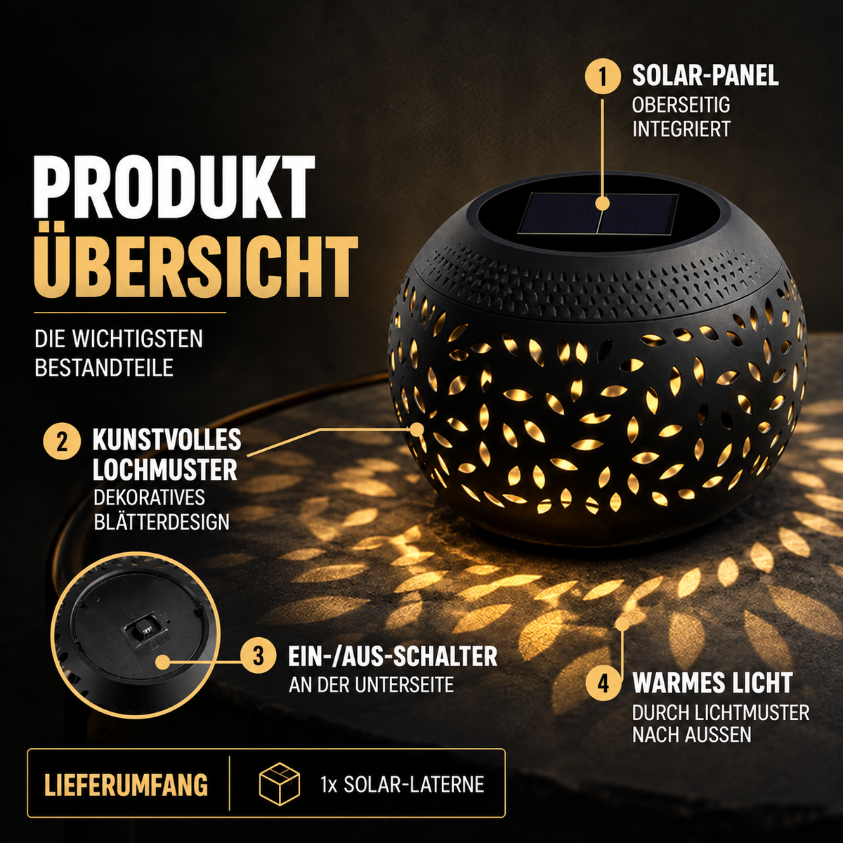 Solar LED Tischlampe Im Freien– Warmes Licht & stilvolle Deko