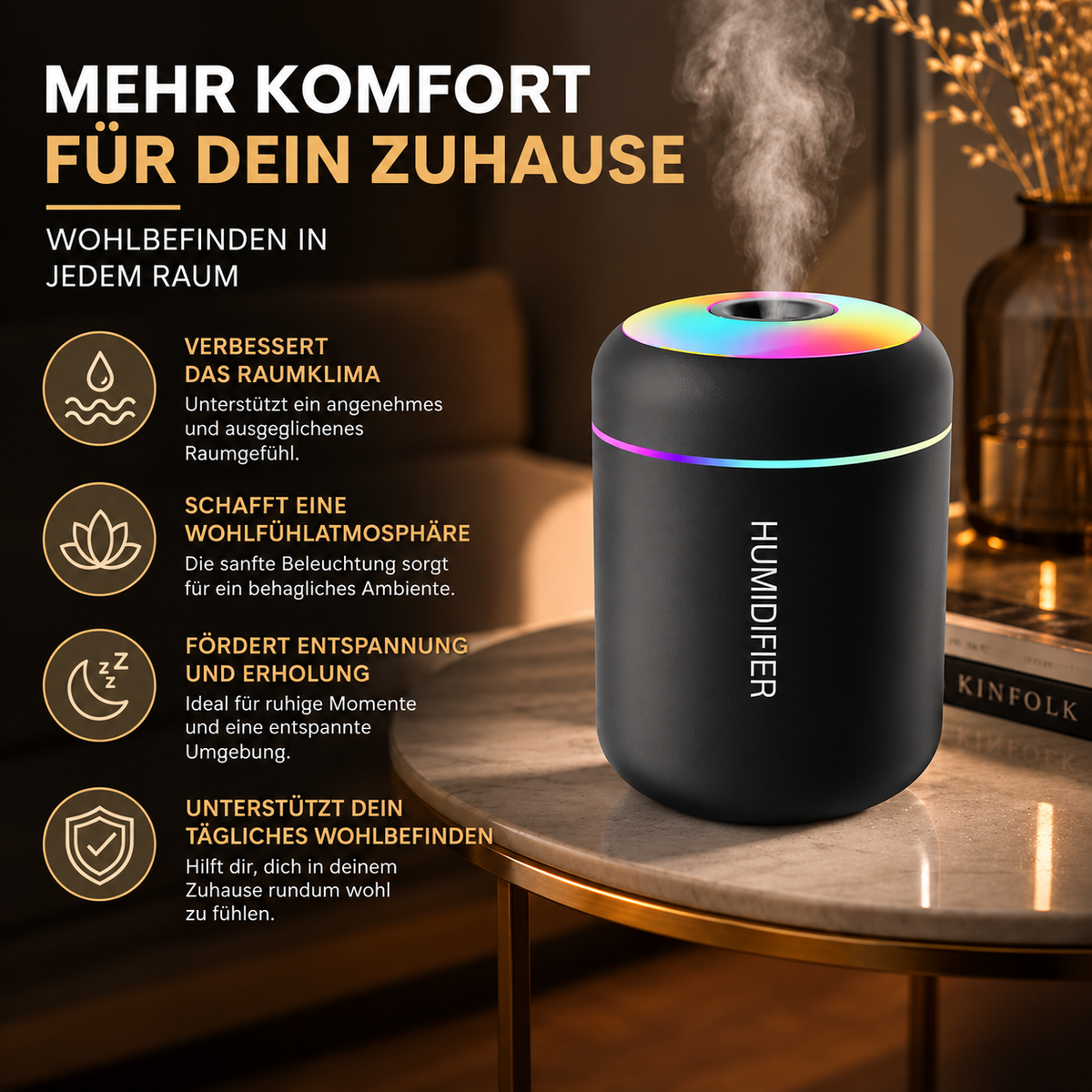 Kompakter USB-Luftbefeuchter mit LED-Beleuchtung – Für Zuhause & Auto