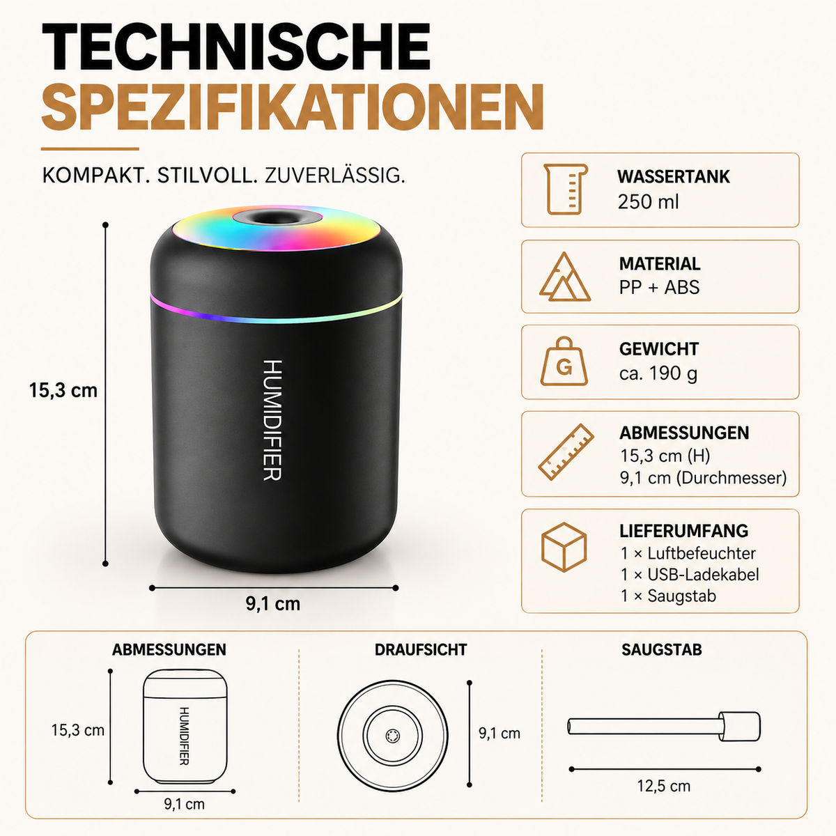 Kompakter USB-Luftbefeuchter mit LED-Beleuchtung – Für Zuhause & Auto