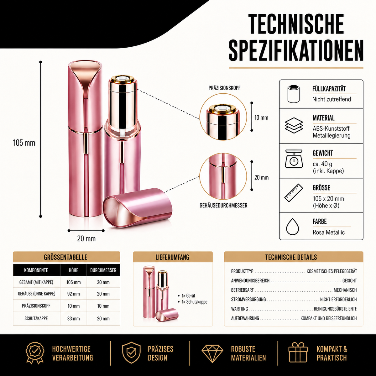 Präziser Elektrischer Gesichtshaarentferner im Lippenstift-Design
