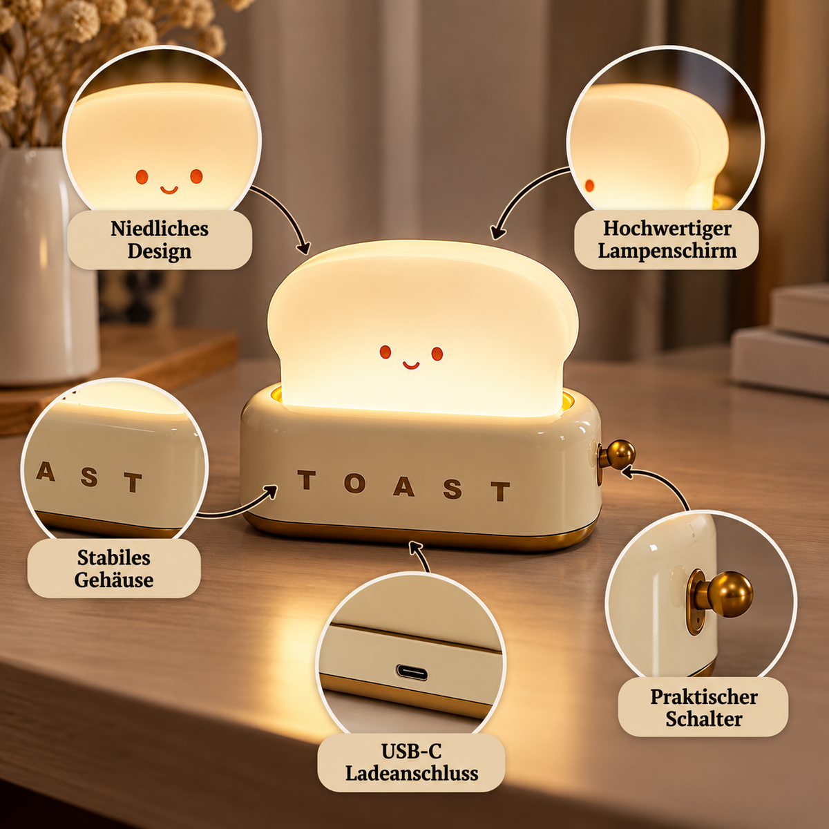 Süße Toast-Nachtlampe – Warmes LED-Licht mit Timerfunktion