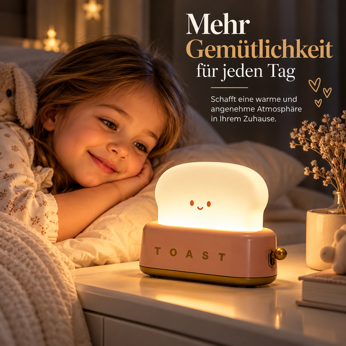 Süße Toast-Nachtlampe – Warmes LED-Licht mit Timerfunktion
