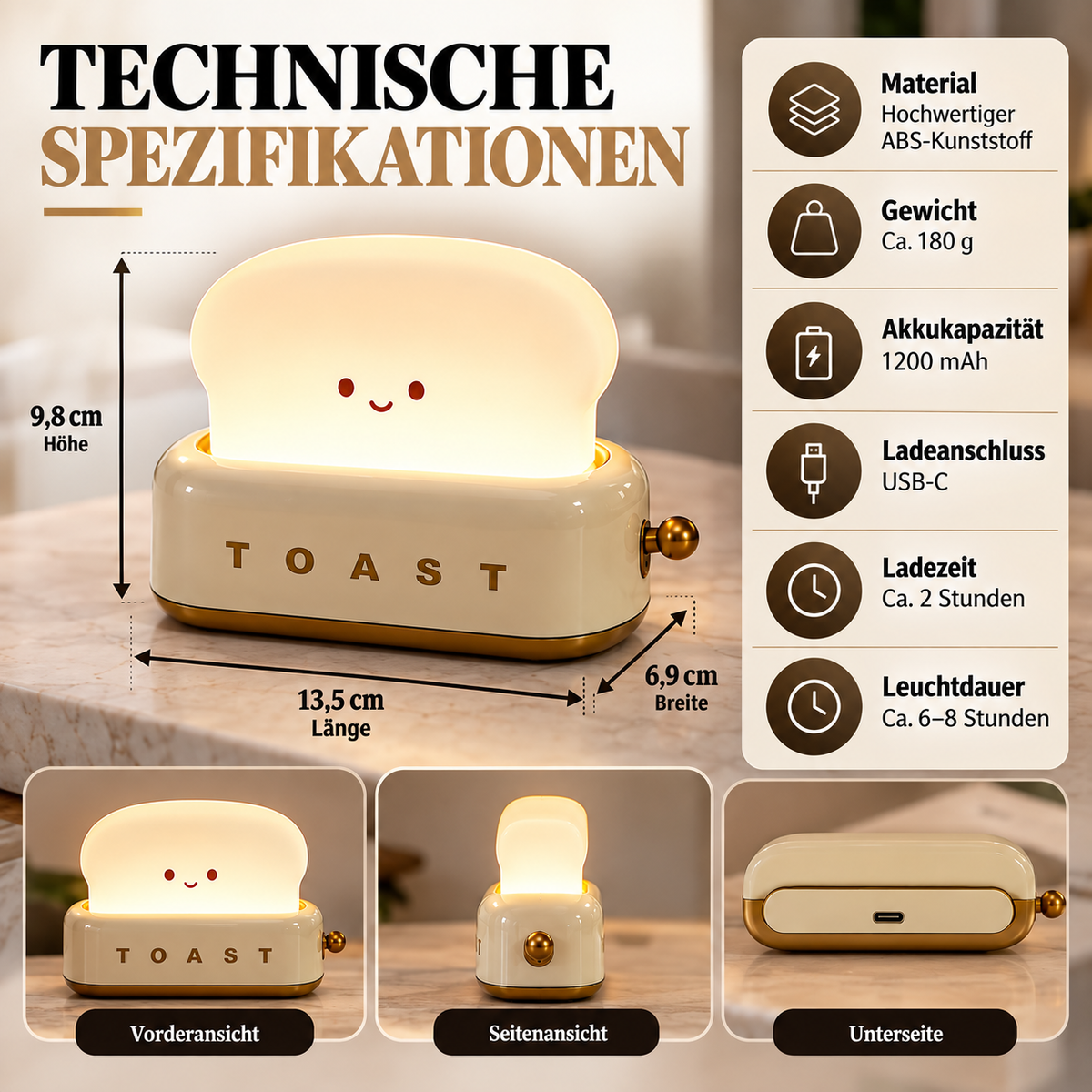 Süße Toast-Nachtlampe – Warmes LED-Licht mit Timerfunktion