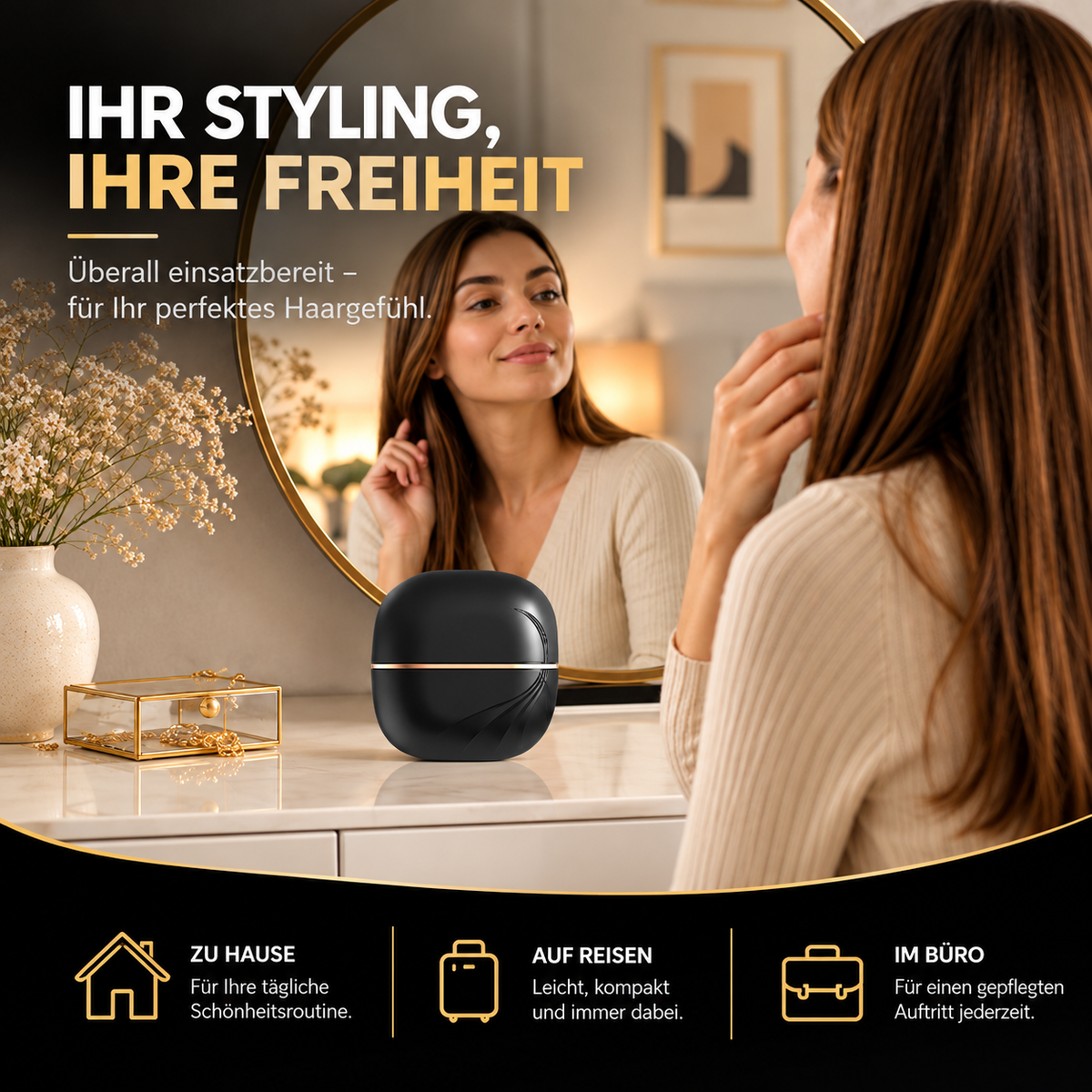 Mini Haar Glätteisen Bürste– Glattes Haar überall & jederzeit