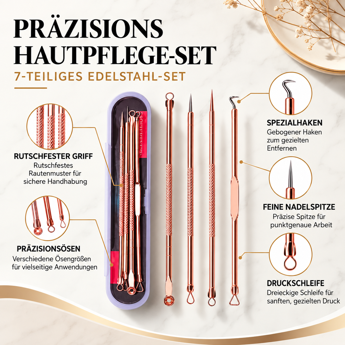 Professioneller Mitesserentferner-Werkzeugsatz aus Edelstahl