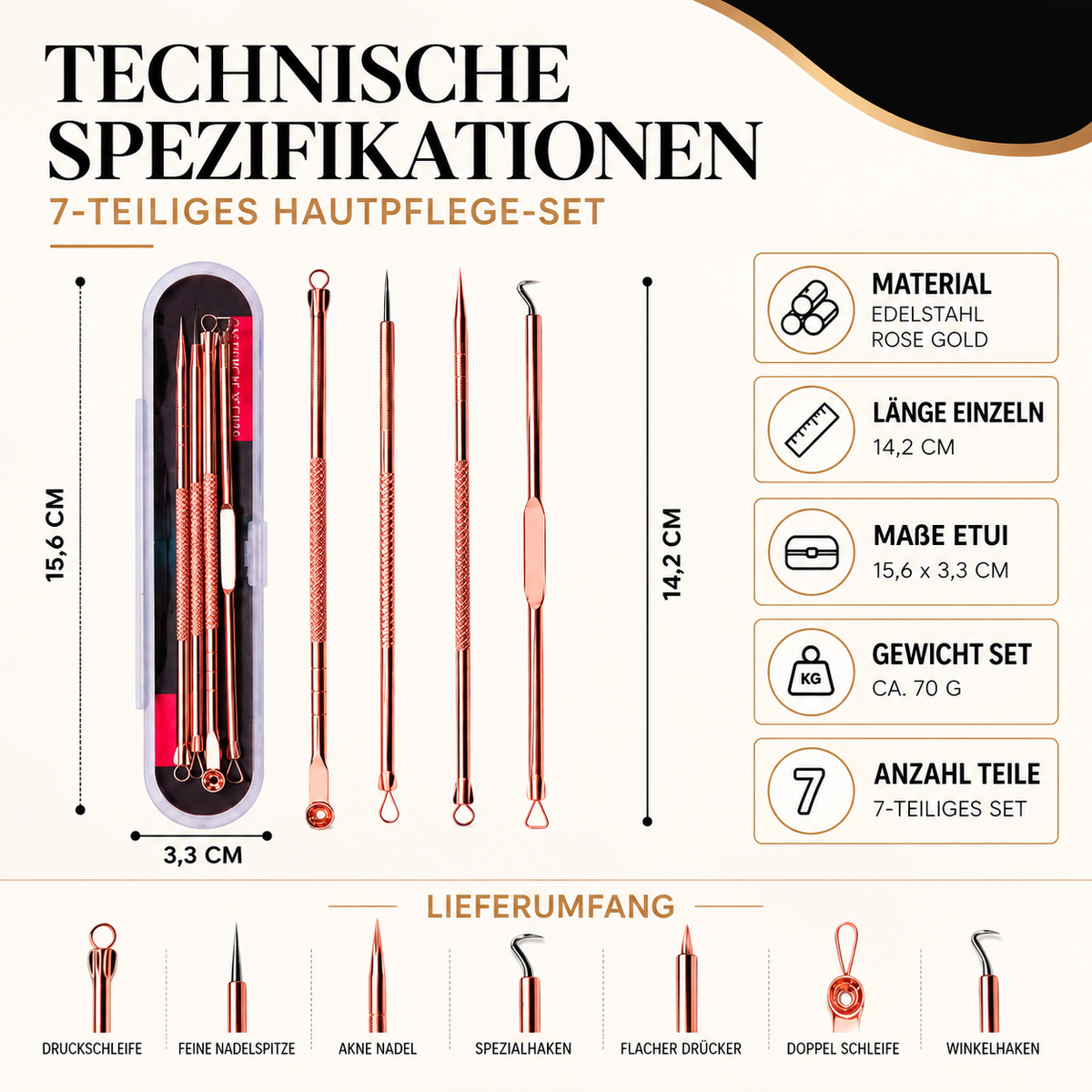 Professioneller Mitesserentferner-Werkzeugsatz aus Edelstahl