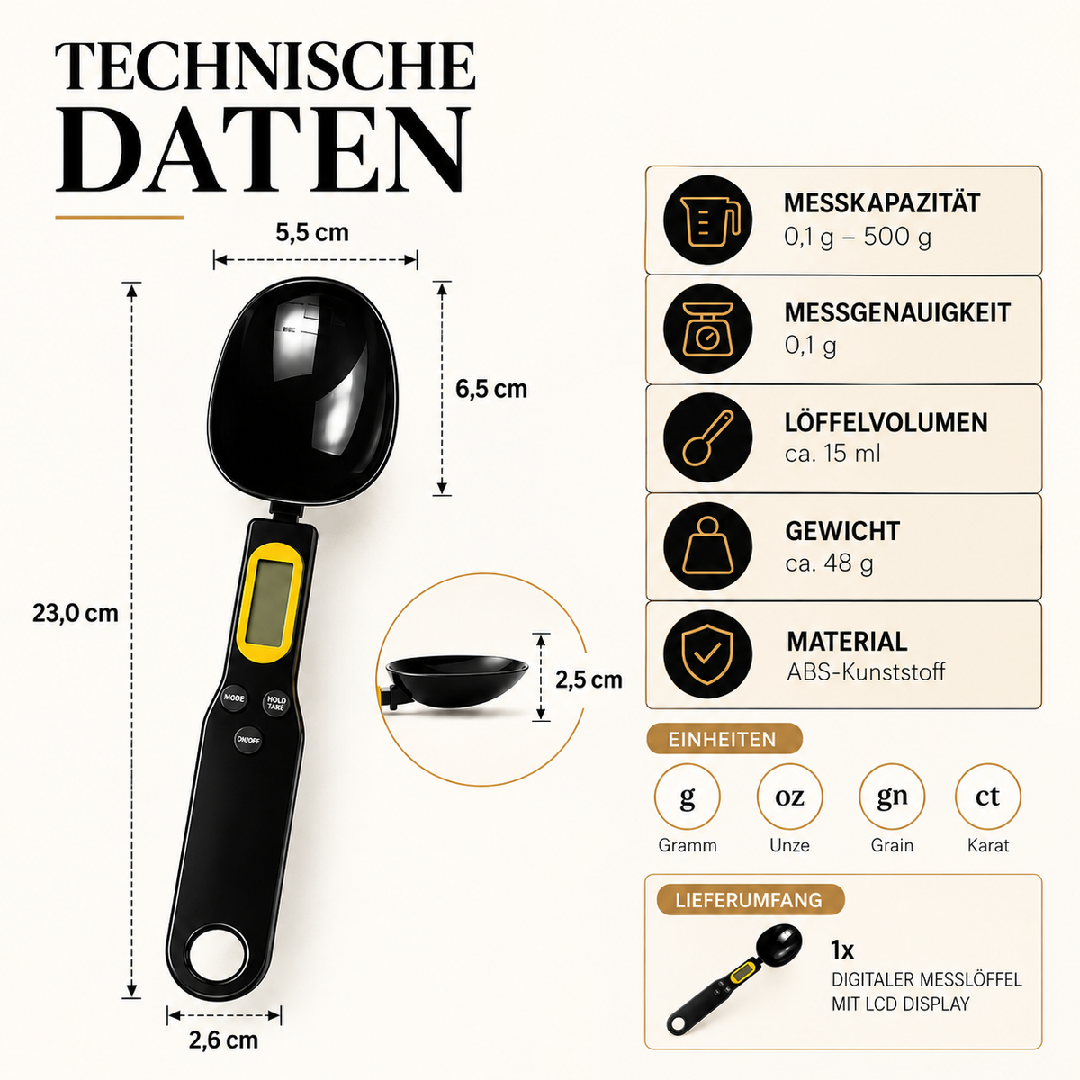 Digitaler Messlöffel mit LCD-Display für präzises Abmessen