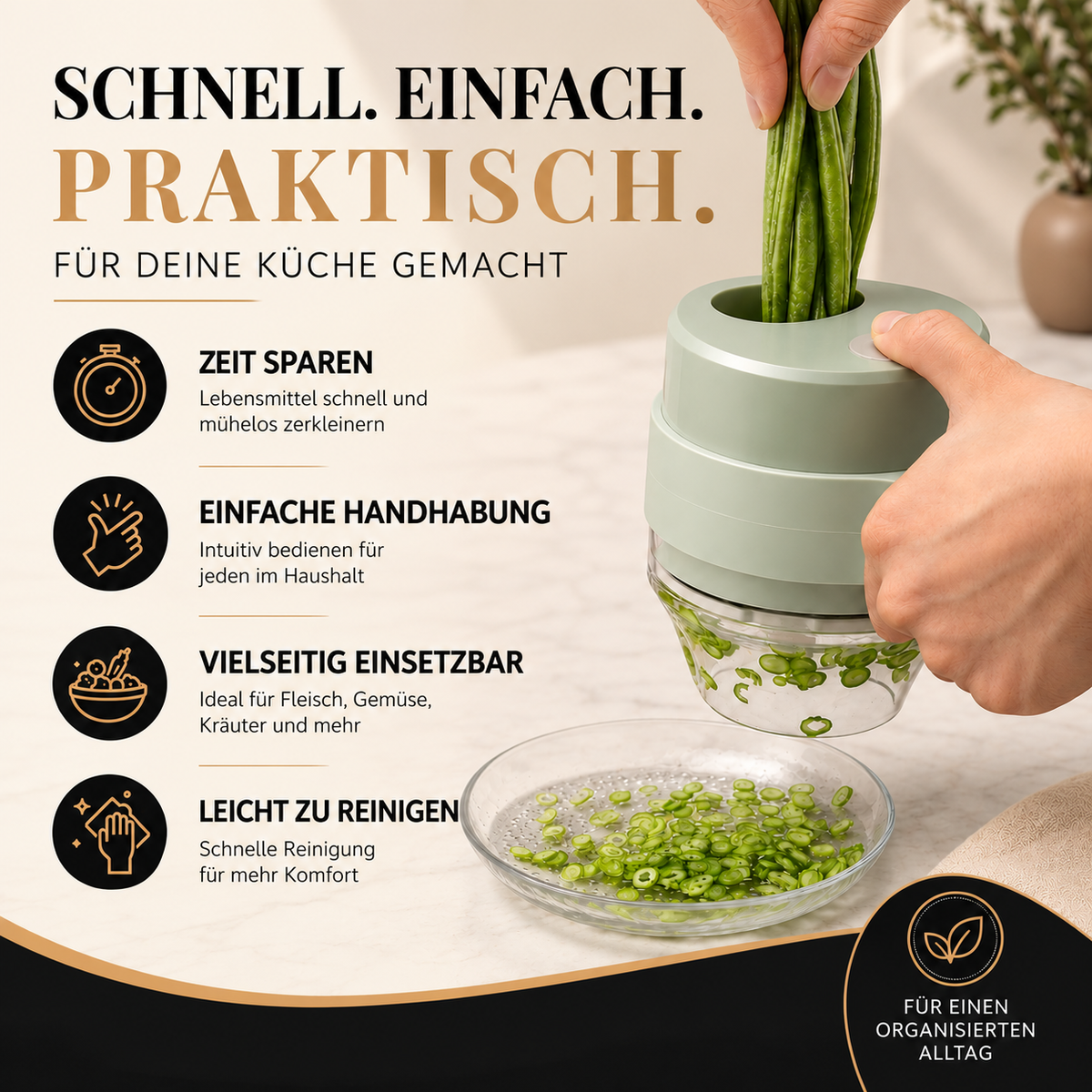 Elektrischer Mini-Lebensmittelzerkleinerer – Schnell & effizient zerkleinern