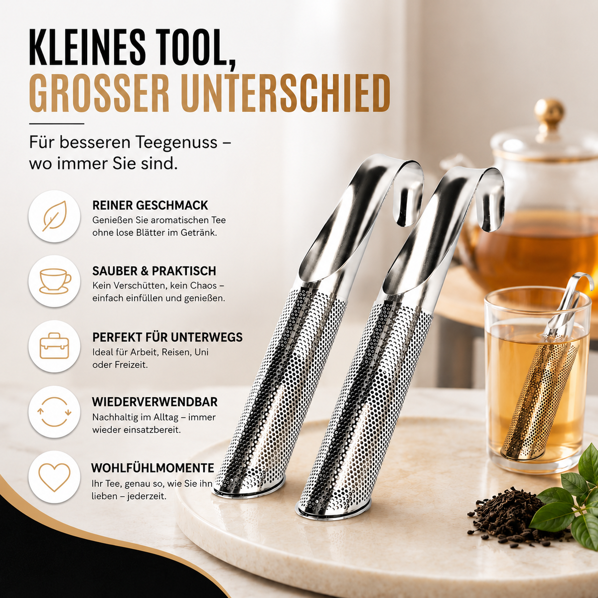 Premium Edelstahl Tee-Infuser – Frischer Genuss überall