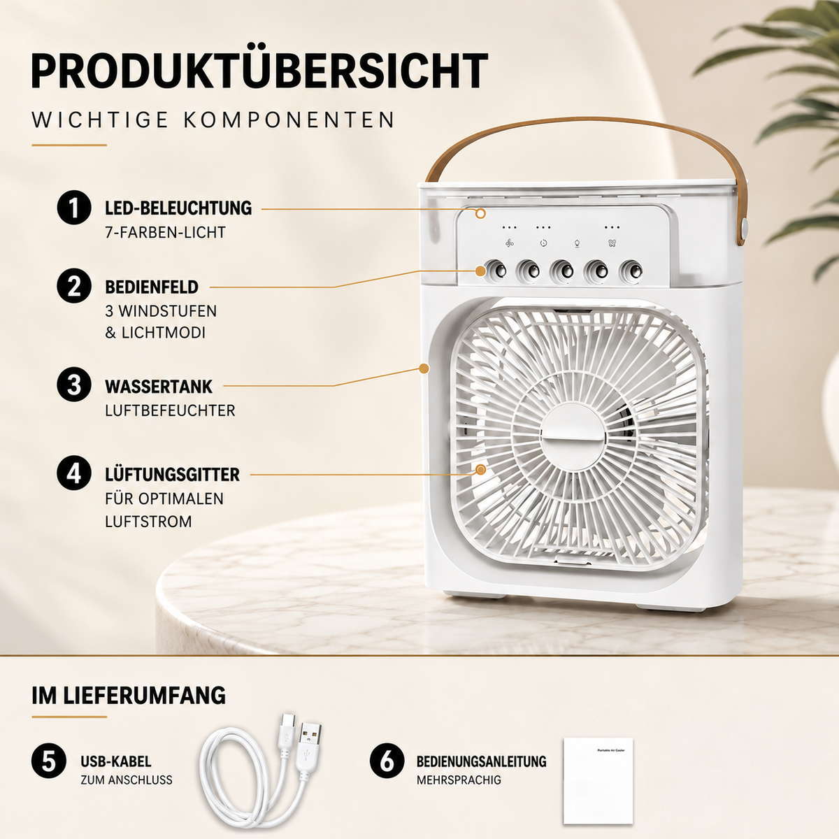 Tragbarer Mini-Luftkühler mit LED & USB