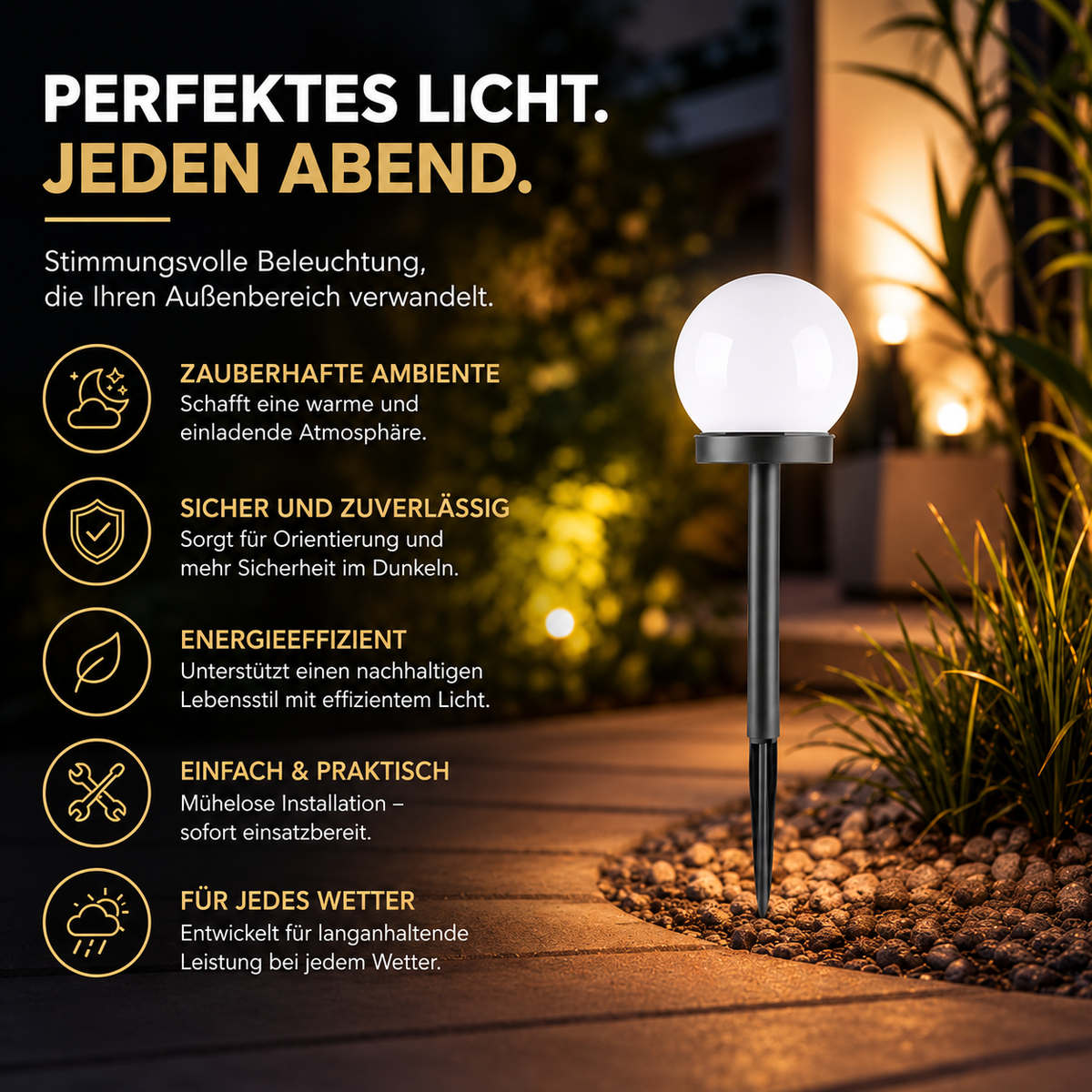 Solar Kugelleuchte für Garten – Stilvolle LED Außenbeleuchtung