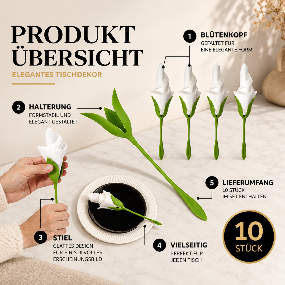 Elegante Blumen Serviettenhalter für stilvolle Tischdeko