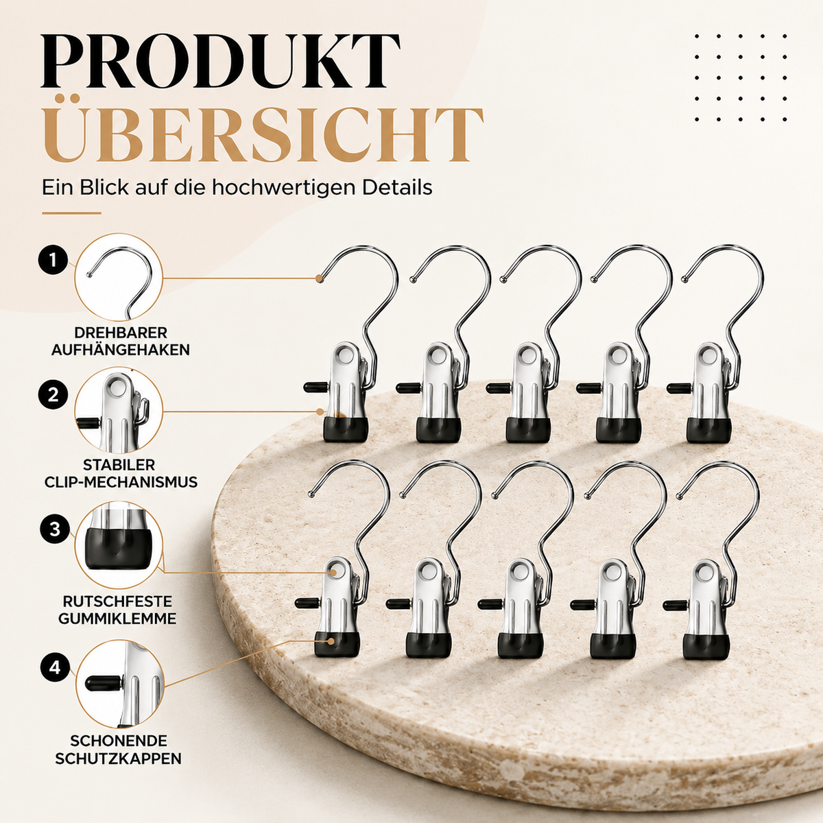 Premium Edelstahl Wäscheklammern Satz mit Haken – Stark & Flexibel