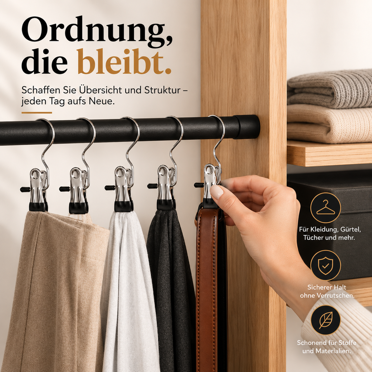 Premium Edelstahl Wäscheklammern Satz mit Haken – Stark & Flexibel