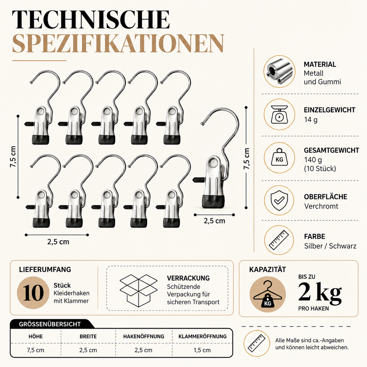 Premium Edelstahl Wäscheklammern Satz mit Haken – Stark & Flexibel