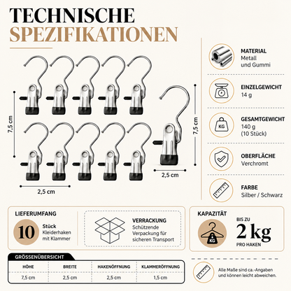 Premium Edelstahl Wäscheklammern Satz mit Haken – Stark & Flexibel