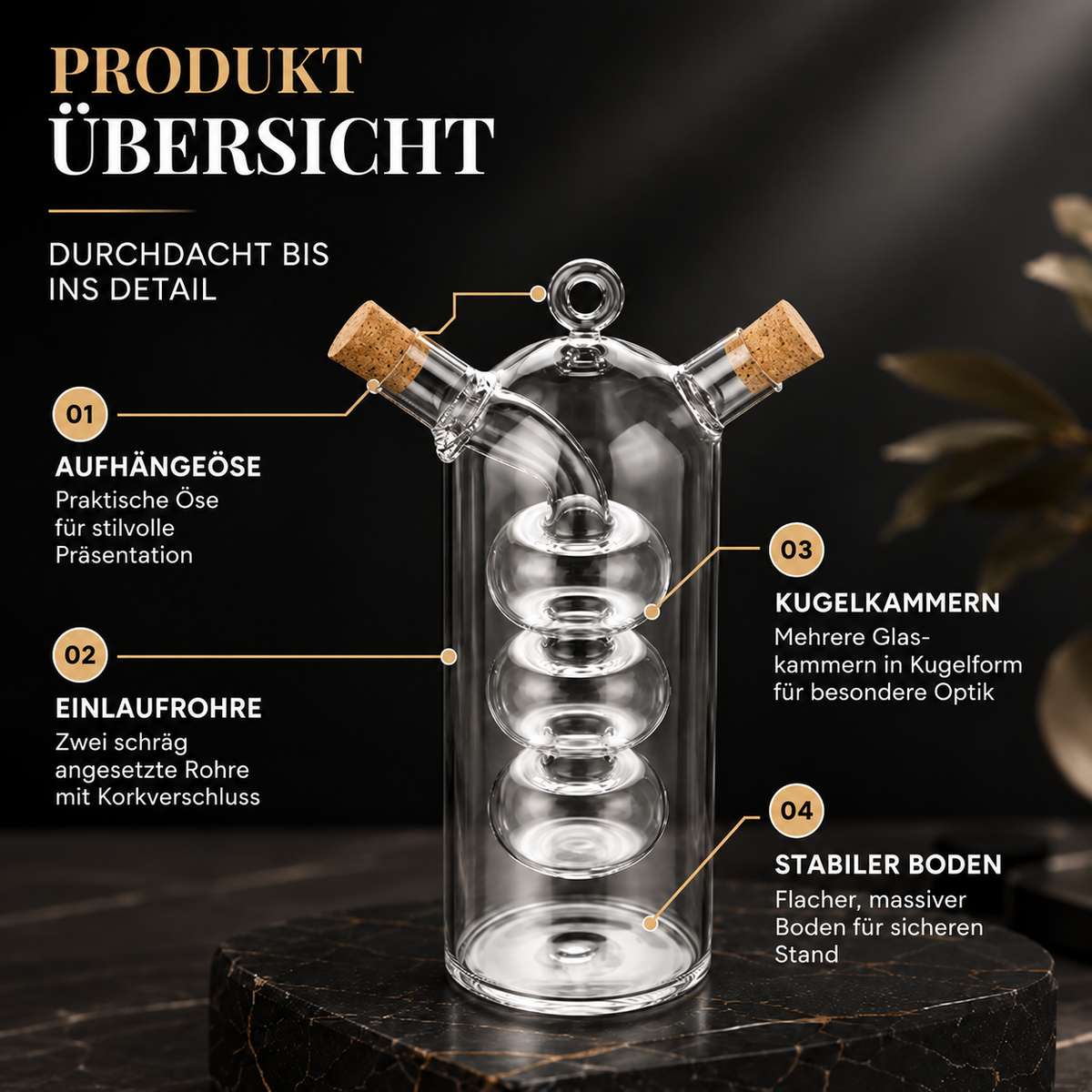 2-in-1 Öl & Essig Spender aus Glas mit Doppelkammer