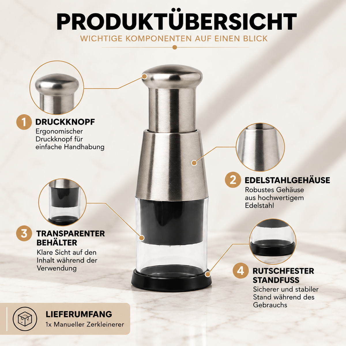 2-in-1 Knoblauchpresse & Mini-Zerkleinerer aus Edelstahl
