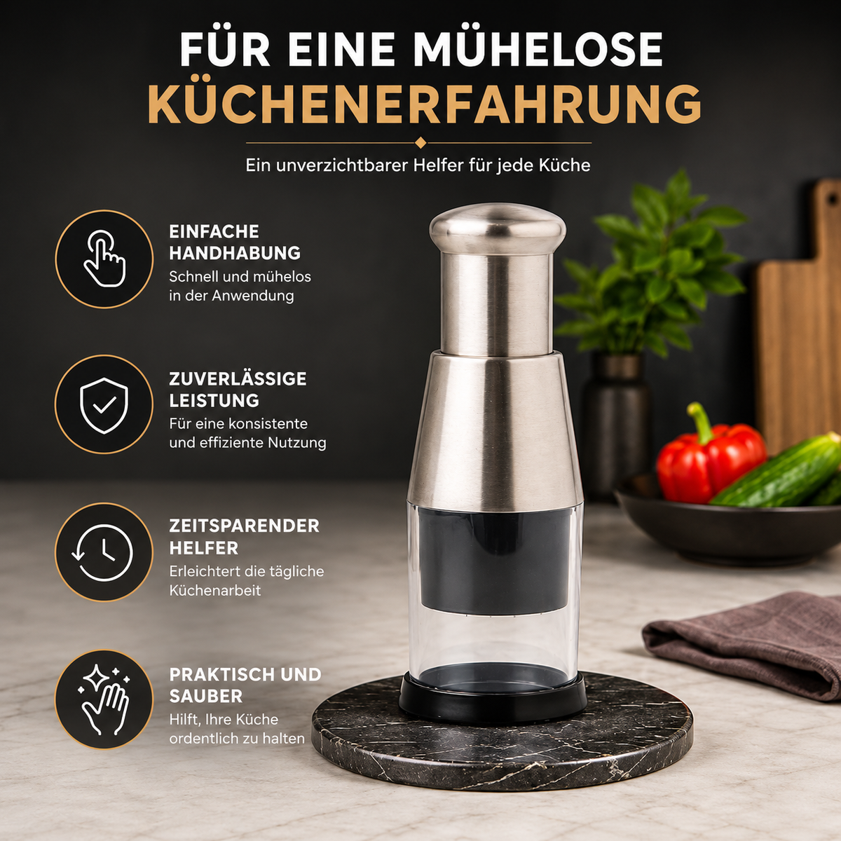 2-in-1 Knoblauchpresse & Mini-Zerkleinerer aus Edelstahl
