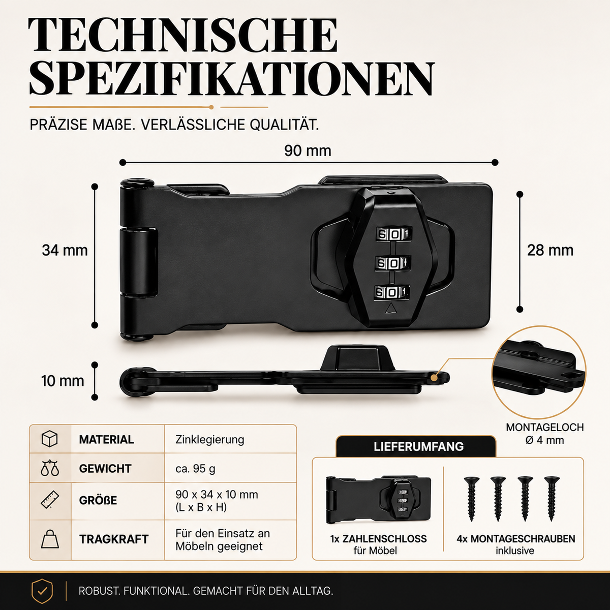 3-stelliges Zahlenschloss für Möbel – Schlüssellose Sicherheit
