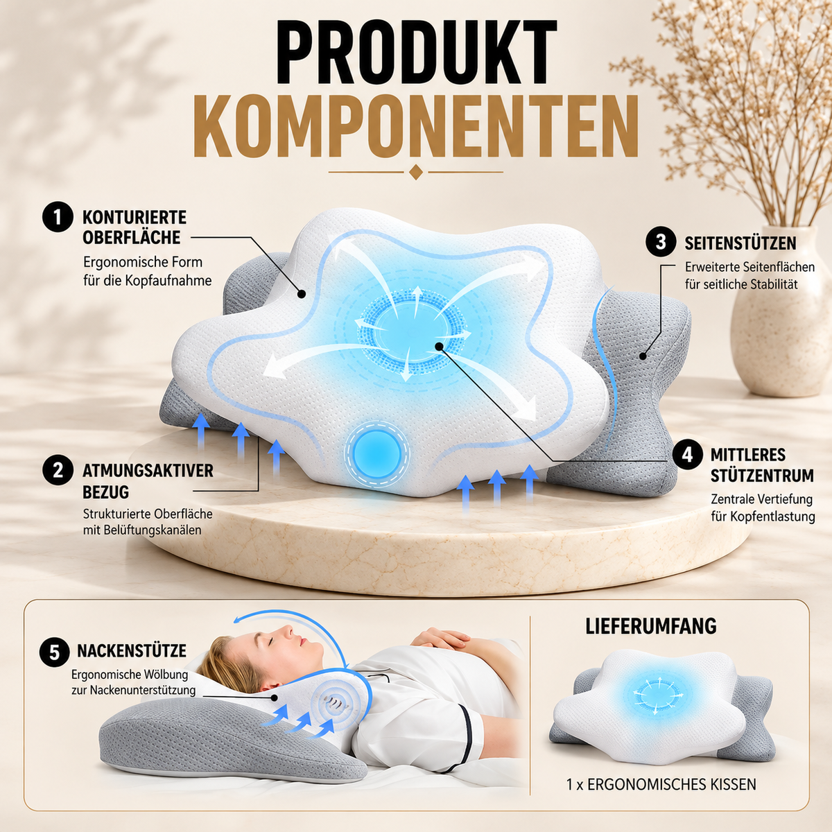 Ergonomisches Memory-Foam-Kissen für optimalen Schlafkomfort