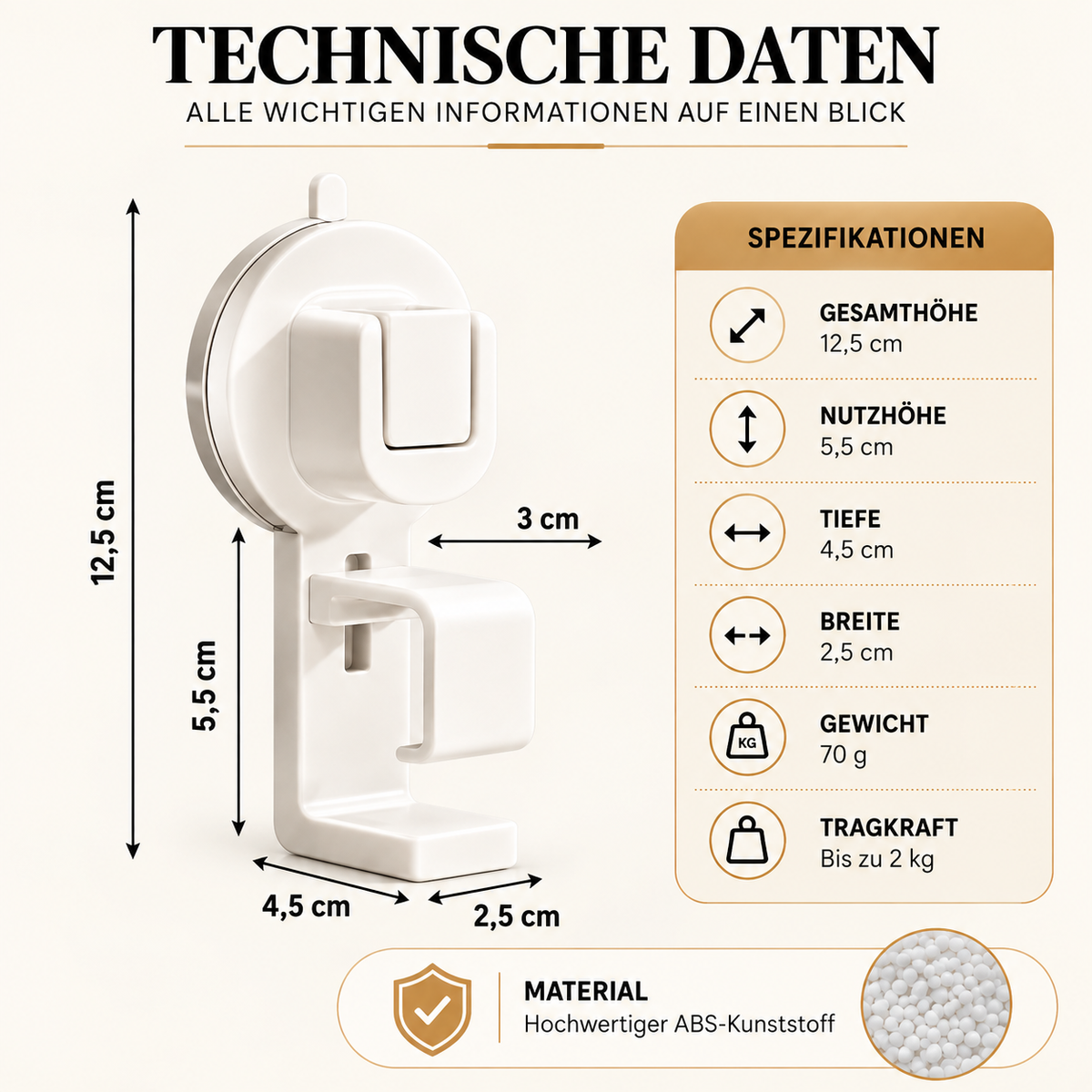 Saugstarker Wandhaken ohne Bohren für Bad & Küche