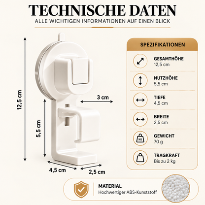 Saugstarker Wandhaken ohne Bohren für Bad & Küche