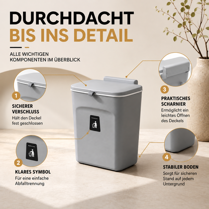 9-Liter-Abfalleimer mit Schiebedeckel – Kompakter Abfalleimer mit Geruchskontrolle