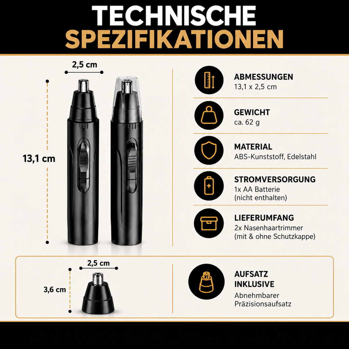 Elektrischer Nasen- und Ohrhaartrimmer – Präzisions-Pflegegerät