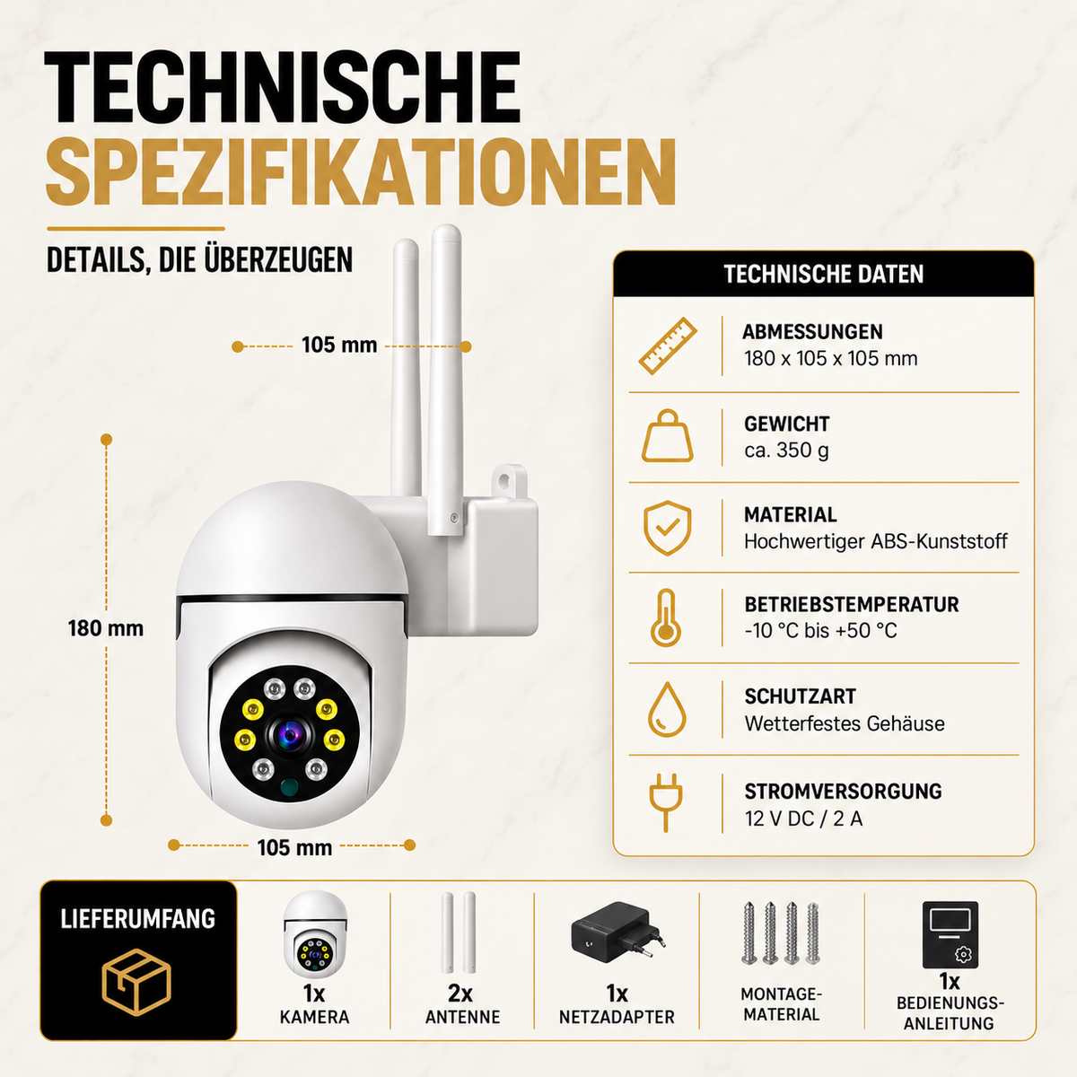 1080P WLAN Außenkamera mit Nachtsicht & App-Steuerung
