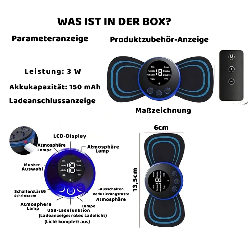 Wiederaufladbares EMS-Massagekissen für Nacken und Schultern