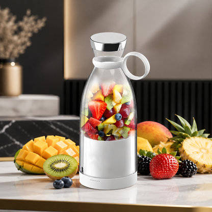 Diese moderne Trinkflasche mit integriertem Fruchtbehälter eignet sich ideal für die Zubereitung von aromatisiertem Wasser. Im transparenten Behälter befinden sich frische Früchte wie Erdbeeren, Kiwi, Ananas, Mango, Heidelbeeren und Brombeeren.