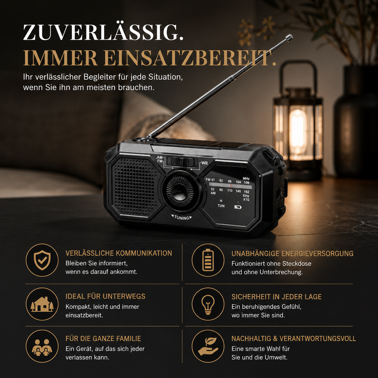 Übersicht der wichtigsten Funktionen und Vorteile des tragbaren Bluetooth-Radios.