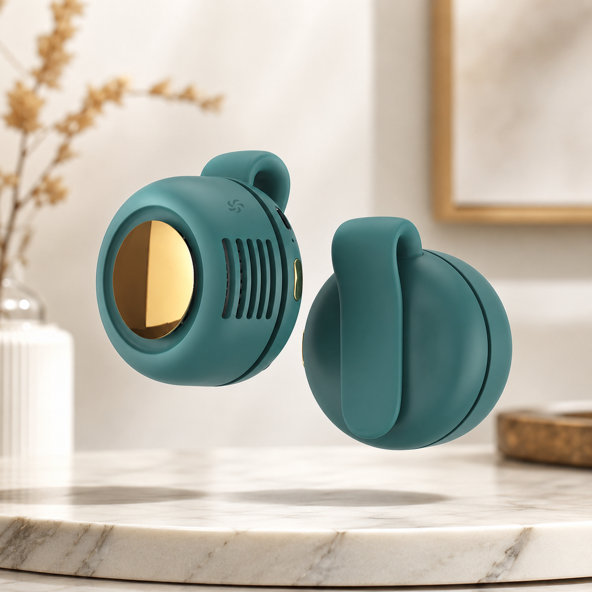 Grüner tragbarer Mini-Nackenventilator mit modernem und kompaktem Design