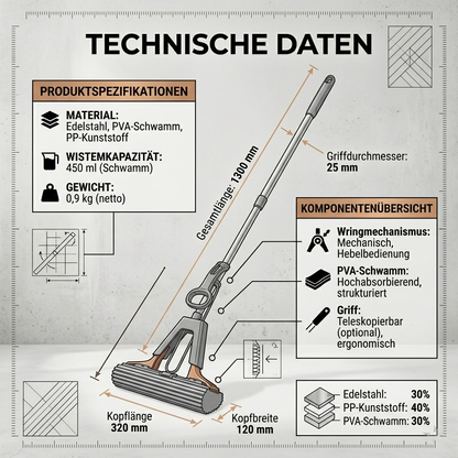 Person reinigt den Boden mit dem flachen Bodenwischer für eine schnelle und einfache Reinigung