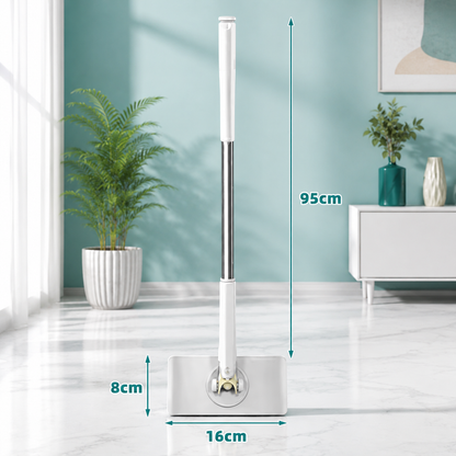 95 cm Gesamthöhe • 16 cm Wischbreite • 8 cm flache Wischplatte – ideal für bequemes Reinigen auch unter Möbeln.