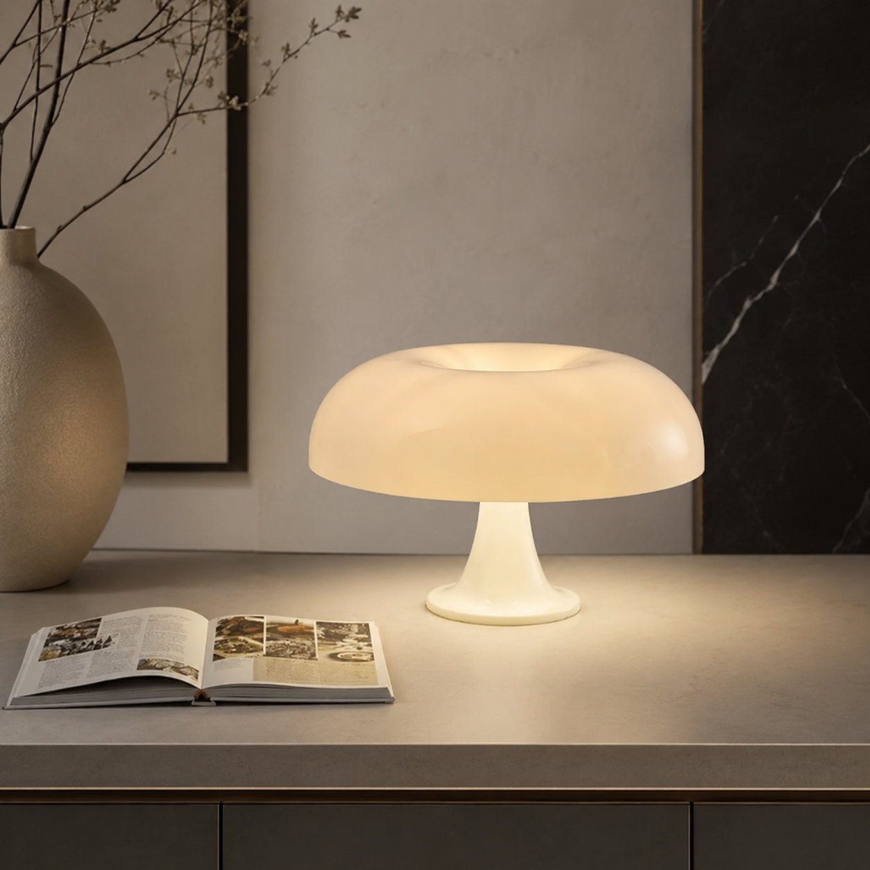 Moderne LED-Pilzlampe mit warmweißem Licht und stilvollem Design. Ideal für eine gemütliche Atmosphäre im Wohn- oder Schlafzimmer.