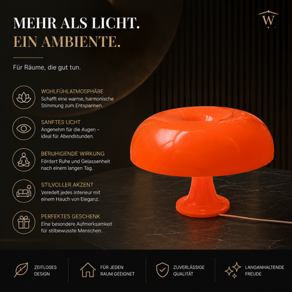 Elegante LED-Pilzlampe mit warmem Licht für eine gemütliche Atmosphäre. Perfekt für Wohn-, Schlaf- oder Arbeitszimmer.