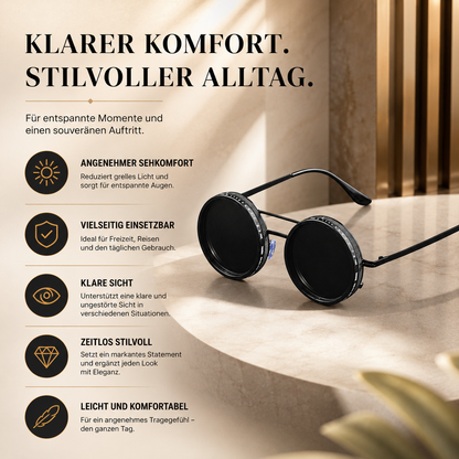 Runde Sonnenbrille mit leichtem Gestell und UV-Schutz für angenehmen Tragekomfort