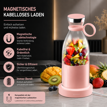 Die magnetische Ladestation ermöglicht ein schnelles, kabelloses und sicheres Aufladen. Einfach den Smoothie-Mixer aufsetzen und jederzeit bequem laden – ganz ohne Kabel.