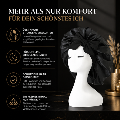 Erleben Sie luxuriösen Schutz für Ihr Haar – jede Nacht. Die hochwertige Satin-Schlafhaube reduziert Reibung, hilft Frizz zu vermeiden und bewahrt die natürliche Feuchtigkeit Ihrer Haare.